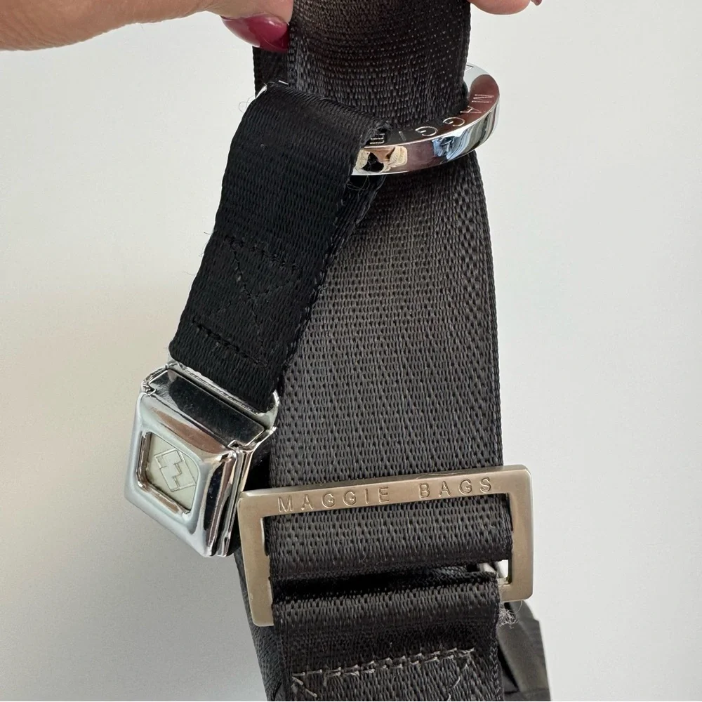 Maggie Bags Recycled Woven Seatbelt Shoulder‎ Bag Black/Deep Plum